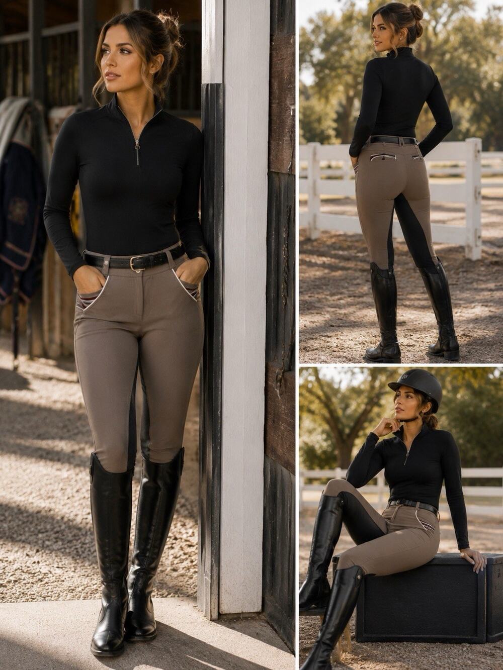 Cavallo Lin Grip Full Seat Riding Leggings Gray Khaki Women’s Size 30